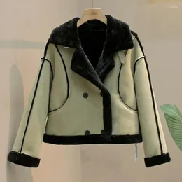 Giacche da donna Hanchen Autunno Inverno Caldo in cappotti Pelliccia elegante integrata Moto in lana di agnello ispessita trapuntata