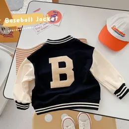 Jackets Spring Baby Boys Letters Baseball Jacket Kids Cotton Clothes Children College Style Coat Girls Varsity Bomber Outerwear Uniform 231127