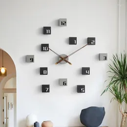 Wall Clocks Nordic Creative Diy Clock Wood Living Room Silent Self Adhesive Sticker Large Relojes De Pared Decor FY50YH