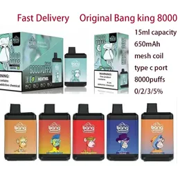 100% original Bang 8000 king 650mAh Rechargeable Battery 15ml capacity 20 Colors
