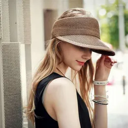 Wide Brim Hats For Women Large Floppy Summer Beach Sun Hat Straw Button Cap Anti-uv Visor Female