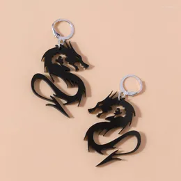 Orecchini pendenti in metallo stile cinese Arcylic Dragon Punk Cool Gold Silver Color Mirror Surface Animal Drop per gioielli da donna