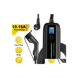 Elfordonsladdningsutrustning EVSE Bil ​​Typ 2 Portable EV Laddningsruta 3.6kW Switchable 10/16A Schuko Plug med 6m Drop Deliv Del Otdgi