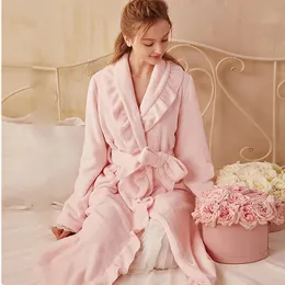 Kvinnors mantel Autumn Winter Women Sleepwear Flanell Robe Thicken Ruffle Pyjamas.Lolita Lady Bathrobes Nightgown Robes Dressing Gown Loungewear 231127