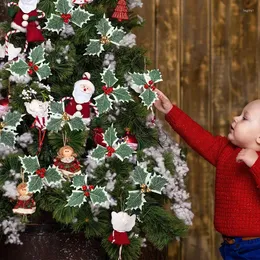 Flores decorativas 10 peças bagas artificiais de azevinho folhas verdes enfeites de árvore de natal presente faça você mesmo decorações de guirlanda de festa de casamento