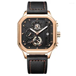 Wristwatches POEDAGAR Square Watch Men Fashion Luminous Waterproof Quartz Sport Chronograph Calendar Clock Male Casual Leather