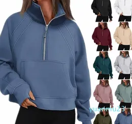 Outfit outfits lu-88 yoga scuba halva zip hoodie jacka designer tröja kvinnors definiera träning sportrock fies Activewear Top Solid Zipper