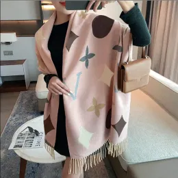 fashion cashwool scarf Autumn winter warm comfortable soft two-tone color printed long shawl
