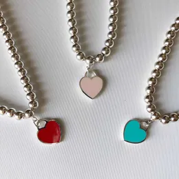 Designer necklaces S925 Sterling Silver Enamel Blue Heart Pink Heart Pendant Heart Shape Ball Bracelet