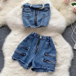 Dress Lady Strapless Summer New Fashion Temperament High Waist Sexy 2022 Women Wide Leg Two Piece Shorts Shorts Abiti 11d8844