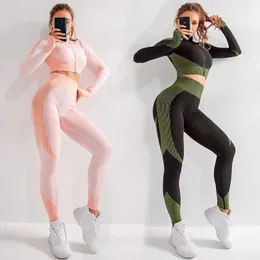 Наряд йоги Push Up Fitness Sport Soirt Seamless Women Yoga Set Set Long Elive Yoga Clothing 2/3 ПК Женские спортивные костюмы носить одежду P230504