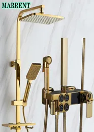 Gold Digial Shower System 12 -calowy Ranfall Prysznicowa głowica mosiężna Wyświetlacz Kres wanna Inwall Monted Black Gold Thermo3797483