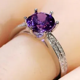 Pierścienie klastra 925 Sterling Silver Amethyst Kobiety Fine Biżuter