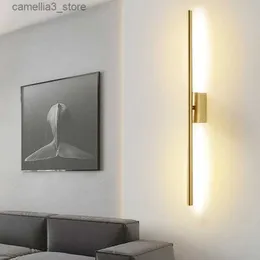 Lâmpadas de parede Interior simples tubo linear LED lâmpada de parede para cima para baixo luz de parede de fundo ouro LED Wall Sconce para Home decora Luzes Interiores Q231127