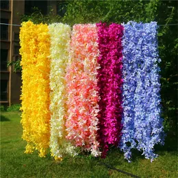 Decorative Flowers 170cm Long Artificial Wisteria Lilac Vine Silk Cherry Blossoms Arch Decor Leaves Hanging Garland Green
