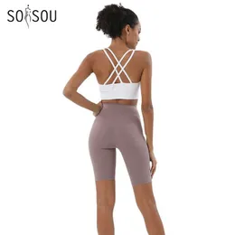 Yoga outfit Soisou Summer Yoga Set Two Piece Set Womens Outifits Bra Top Women Shorts Sport Fitness Cycling Gym Sportwear Woman 45 Colors P230504