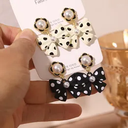 Boucles d'oreilles pendantes pour femmes et filles, accessoires de bijoux de fête, mode coréenne, noir et blanc, nœud papillon, Aretes, 2023