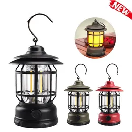 Latarnia retro kemping lampa LED Lampa Lampa typu C Vintage Style Lantern do biwakowania, wiszącego namiotu światła i zasilania Urządzenia domowe