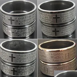 Band Rings Whole 100Pcs Top Mix Relius Engarved Jesus Prayer Stainless Steel Ring Etched Men Relin Faith Church Activity Drop Delive Dhye6