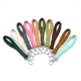 Keychains Hand-woven Wristlet Keychain Cotton Rope Bracele Lanyard Braided Key Fob Strap Lobster Claw Boho For Women Jewelry Gift