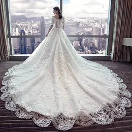 luxury Long sleeves wedding dresses new 2023 off shoulder sexy lace flowers Ball gown bridal dress robe mariee Wedding gown court train country boho vestidos de boda