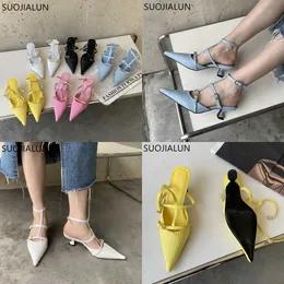 Sandalen Frühling Neue Woomen Spitzschuh Sandale Schuhe Mode Knöchelriemen Damen Elegant Slingback Dünne Kleid Pumps 230316