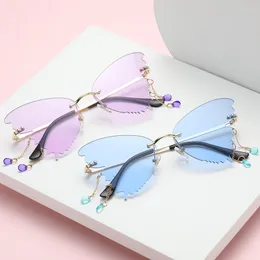 نظارة شمسية Mosengkw Candy Color Rimless Shade Fashion Butterfly Chain Women Eyeglasses