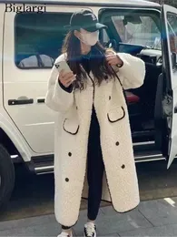 Pele feminina pele sintética inverno teddy longo casaco feminino solto casual modis listrado impressão manga longa senhoras jaquetas coreano com decote em v mulher jaquetas casacos 231127
