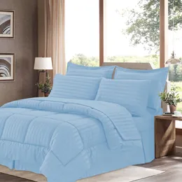 8-teiliges Bett in einer Tasche Hotel Dobby geprägte Bettdecke Bettlaken Bettrock Schein-Set