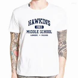 القمصان الخاصة بالرجال أشياء غريبة تصميم رجعية جيرسي جودة عالية الجودة Hawkins School Modal Shirt Sleeve T-Shirt عرضية Homme Tee Camisetas