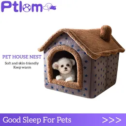 Maty Składane łóżko kota Pet pies dom zimowa willa kota kennel zdejmowane ciepłe gniazdo zamknięte namioty jaskiniowe sofa dla zwierzaka CAMA gato