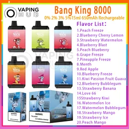 Original Bang King 8000 Puff Disposable E Cigarett 15 ml Förfylld pod 650mAh Battery Mesh Coil 0%2%3%5%Level 20 Flavors Puffs 8K Vape