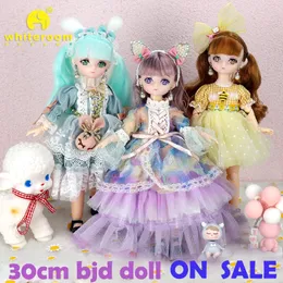 Dockor 16 BJD Doll 30cm 21 MOVERABLE JOINTS 12 INCH MAKEUP Klä upp söta färg Anime Eyes with Fashion Clothes for Girls Toy 230427