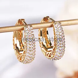 Stud Huitan Hollow Gold Color Hoop Earrings for Women Paved DazzlCZ Stone Luxury Trendy Female Circle Earrings Statement Jewelry J231127