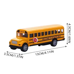 Diecast modelo ônibus escolar crianças carro simulação fora de estrada veículo puxar para trás decoração ornamentos coleção brinquedos para 231124