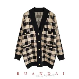 Maglioni Maglione a maniche a tre quarti in tweed per SANDR * 2022 Primavera e autunno Nuovo cardigan lavorato a maglia monopetto con scollo a V allentato da donna