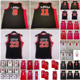 Basketball Lonzo Ball Trikot 2 Man DeMar DeRozan 11 Zach LaVine 8 Nikola Vucevic 9 City Earned Stickerei und Nähen Schwarz Rot Weiß Atmungsaktiv