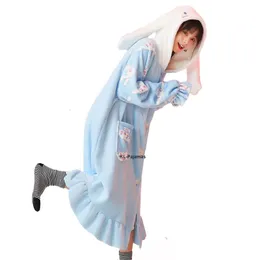 Robe feminino camisola de flanela feminina cachorro cosplay pijama manga comprida camisola adorável animal pijamas para senhoras roupões longos 231127