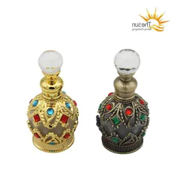 Garrafa de perfume recarregável de viagem 15ml, recipiente de óleo essencial árabe, garrafas vazias de fragrância dubai com cristalites coladas kvgbk