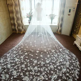 Bridal Veils European romantyczny koronkowy kwiat długi ogon miękki tiulowy nakrycie głowy Super Bride Sukienka ślubna