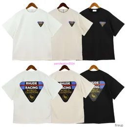 디자이너 패션 의류 남성 티 TSHIRT RHUDE SPRING/SUMMER NEW MENET LETTER SLOGAN 프린트 코튼 하이 스트리트 여성 느슨한 짧은 슬리브 티셔츠