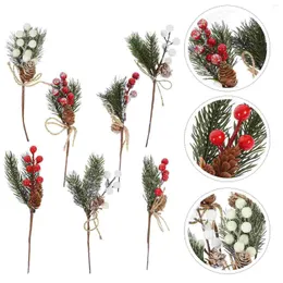 装飾的な花7 PCSクリスマスデコレーションシミュレーションベリーピック人工花瓶フィラーフローラルアレンジメントパインコーンホームピック