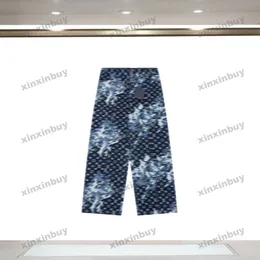 xinxinbuy men婦人デザイナージーンズパンツカモフラージュレタージャッククアードセットデニム春夏カジュアルパンツブラックブルーグレーxs-2xl