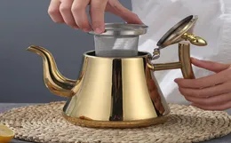 10001500 мл толстый чайник из нержавеющей стали, золотой, серебряный чайник с заварочным чайником, кофейник, индукционная плита, чайник, чайник6045284