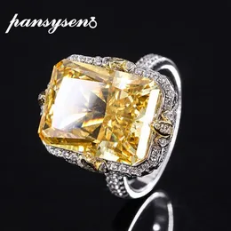 Wedding Rings PANSYSEN 100% 925 Sterling Silver 12*16 MM Radiant Cut Created Citrine Cocktail Rings for Women Luxury Fine Jewelry 231124