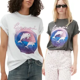 24ss gan i verão mulheres camiseta designer camisas golfinho planeta carta padrão impresso versátil moda solta mulheres manga curta camiseta camisetas tops para mulheres