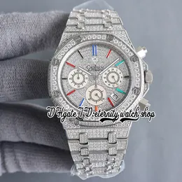 SF sf26333 Japan Miyota Quartz Chronograph Movement Mens Watch Full Iced Out Paved Diamond Dial Rainbow Stick Markers Diamonds Bracelet eternity Jewelry Watches