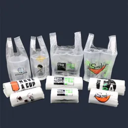 500pcs Clear Plastic Drink Cup Packaging Bag Single Double Coffee Drink Takeaway Creative Cartoon Handbag Disposable Cup Bags