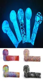 Luminous Patterned Hand Pipe Glow In The Dark Silicone Pipes Glass Bowl Dab Spoon 35quot Environmentally Silicon Water Bong For4930092