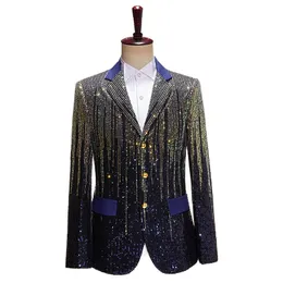 Mäns kostymer blazers hoo 2023 Färgglada meteorgradient Sequin Blazer Three Button Host Bar Shiny Catwalk 230427